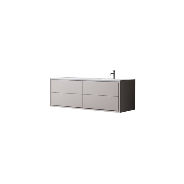 Meuble-lavabo mural double Ilanka de Agua Canada 60 po à 4 tiroirs gris mat comptoir bauxite blanc