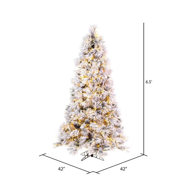 Vickerman 6.5-ft x 42-in Flocked Atka Pine Artificial Christmas Tree, 3 mm LED Colour Changing Lights