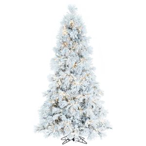 Vickerman 5.5-ft x 36-in Flocked Atka Slim Artificial Christmas Tree, Warm White LED Lights