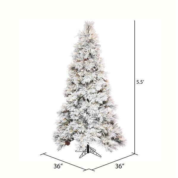 Vickerman 5.5-ft x 36-in Flocked Atka Slim Artificial Christmas Tree, Warm White LED Lights