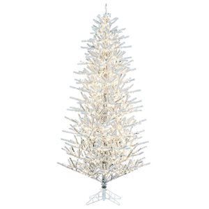 Vickerman 6.5-ft x 42-in Flocked Pistol Pine Artificial Pre-lit Christmas Tree, Warm White 3 mm LED Lights