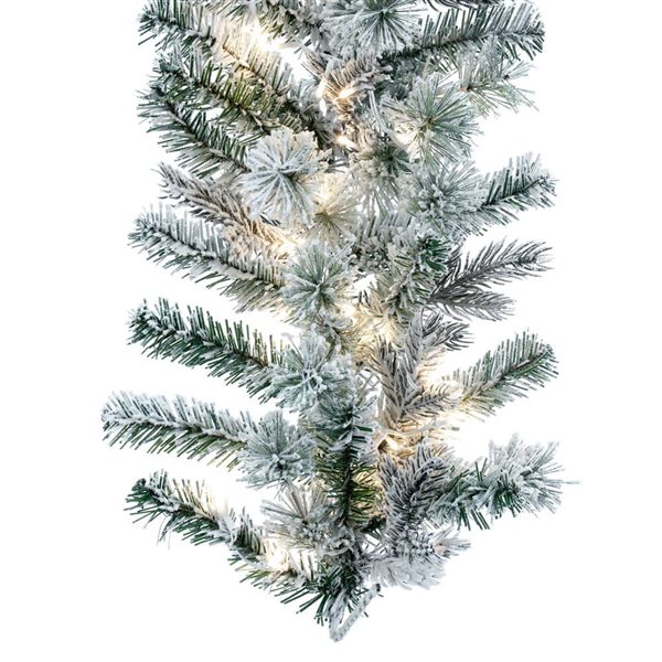 Vickerman 9-ft x 14-in Flocked Kiana Artificial Christmas Garland with Warm White LED Lights