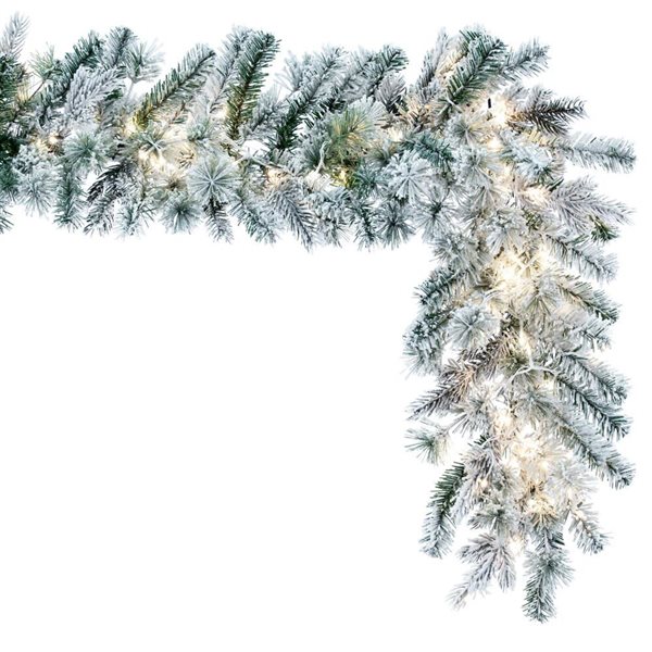 Vickerman 9-ft x 14-in Flocked Kiana Artificial Christmas Garland with Warm White LED Lights