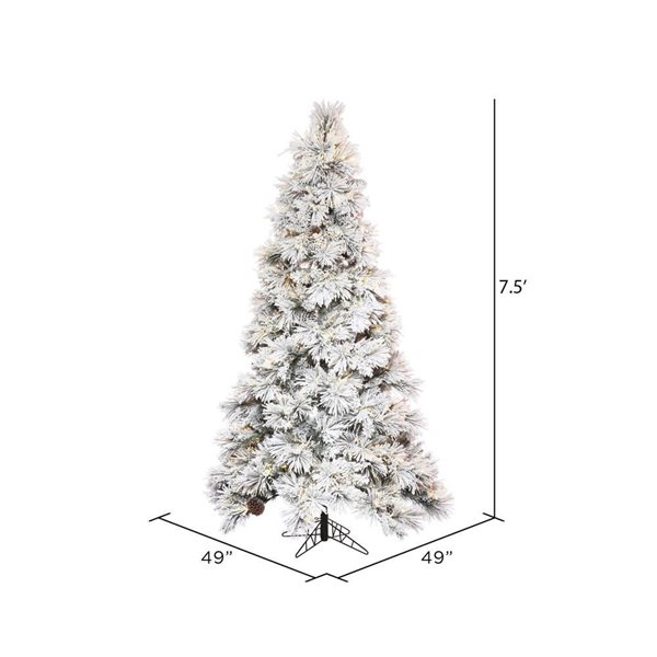 Vickerman 7.5-ft x 49-in Flocked Atka Slim Artificial Christmas Tree, Warm White LED Lights