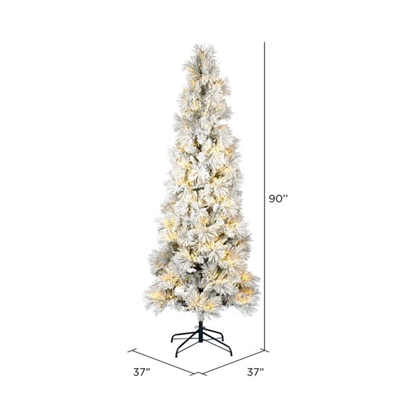 Vickerman 7.5-ft x 37-in Flocked Atka Pencil Artificial Christmas tree, Warm White LED Lights