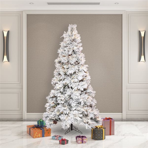 Vickerman 7.5-ft x 37-in Flocked Atka Pencil Artificial Christmas tree, Warm White LED Lights