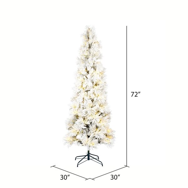 Vickerman 6-ft x 30-in Flocked Atka Pencil Artificial Christmas tree, Warm White LED Lights