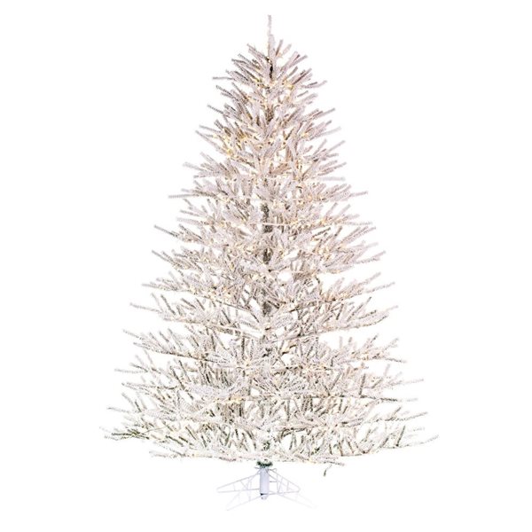 Vickerman 7.5-ft x 65-in x Flocked Pistol Pine Artificial Pre-lit Christmas Tree, Warm White 3 mm LED Lights