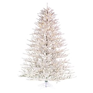 Vickerman 7.5-ft x 65-in x Flocked Pistol Pine Artificial Pre-lit Christmas Tree, Warm White 3 mm LED Lights