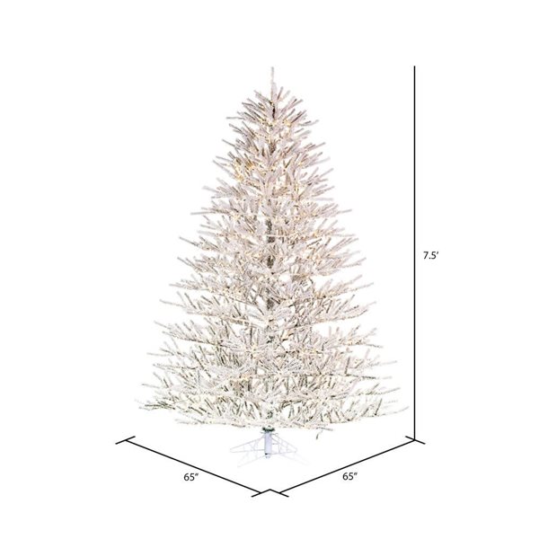 Vickerman 7.5-ft x 65-in x Flocked Pistol Pine Artificial Pre-lit Christmas Tree, Warm White 3 mm LED Lights