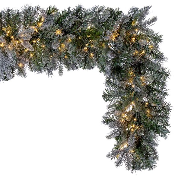 Vickerman 9-ft x 14-in Frosted Douglas Fir Artificial Garland with Warm White LED Lights