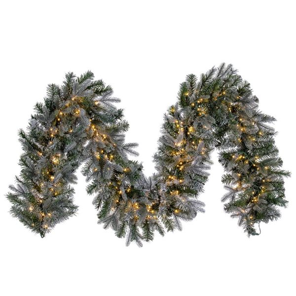 Vickerman 9-ft x 14-in Frosted Douglas Fir Artificial Garland with Warm White LED Lights