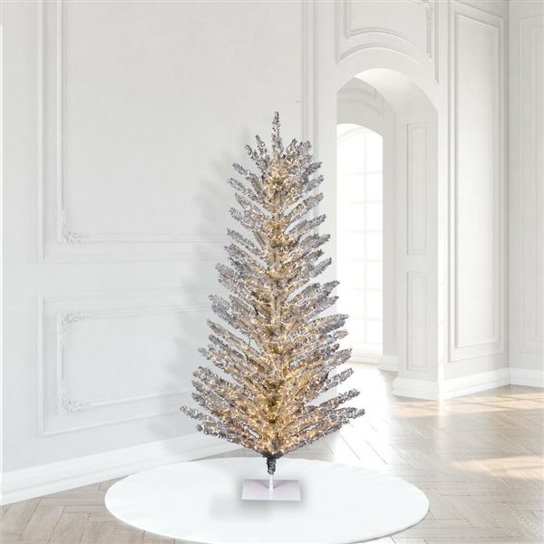 Vickerman 7-ft x 47-in Vintage Aluminum Tree, Warm White Low Voltage LED 3 mm Lights