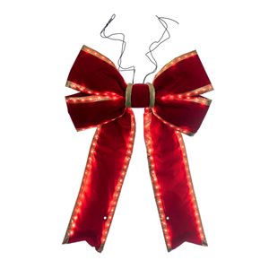 Vickerman 24-in x 30-in Red Velvet Gold Trim Outdoor Christmas Bow with UV Treated Material and Wire to Hang