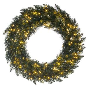 Vickerman 30-in Camdon Fir Artificial Pre-Lit Wreath with Warm White 3 mm Low Voltage LED Wide Angle Lights