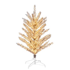 Vickerman 4-ft x 35-in Vintage Aluminum Artificial Tree, Warm White Low Voltage LED 3 mm Lights