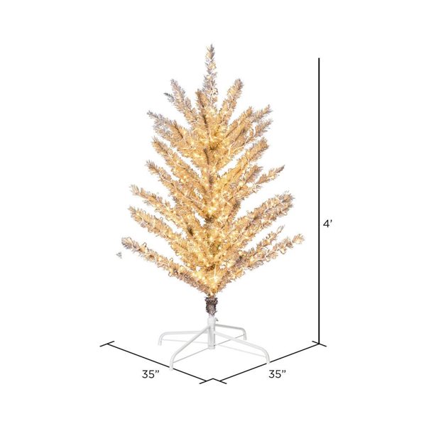 Vickerman 4-ft x 35-in Vintage Aluminum Artificial Tree, Warm White Low Voltage LED 3 mm Lights