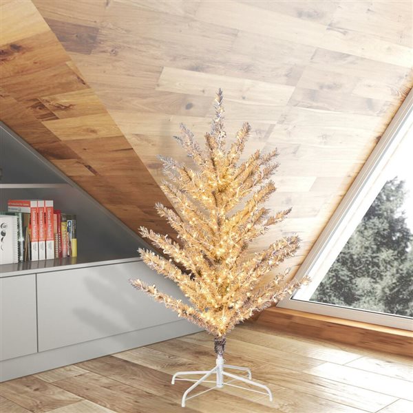 Vickerman 4-ft x 35-in Vintage Aluminum Artificial Tree, Warm White Low Voltage LED 3 mm Lights