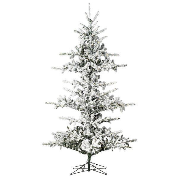 Vickerman 7.5-ft x 57-in Flocked Yukon Display Artificial Christmas Tree with Warm White LED Lights