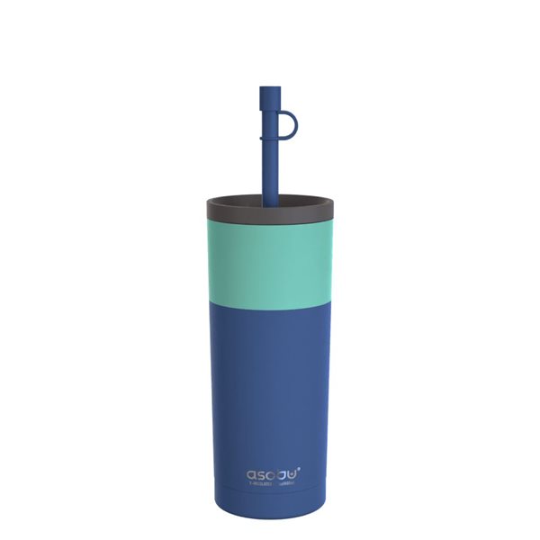 Gobelet à double paroi en acier inoxydable Sippy pr Asobu bleu pastel de 20 onces avec paille flexible en silicone