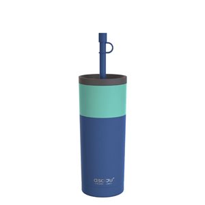 Gobelet à double paroi en acier inoxydable Sippy pr Asobu bleu pastel de 20 onces avec paille flexible en silicone