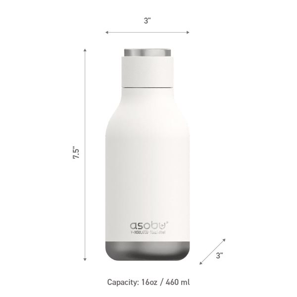 Asobu URBAN White 16 oz Vacuum Insulated Water Bottle