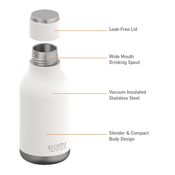 Asobu URBAN White 16 oz Vacuum Insulated Water Bottle