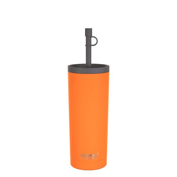 Asobu Sippy Orange 20 Ounces Double Wall Stainless Steel Tumbler with Silicone Flexible Straw