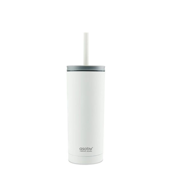 Asobu Sippy White 20 Ounces Double Wall Stainless Steel Tumbler with Silicone Flexible Straw