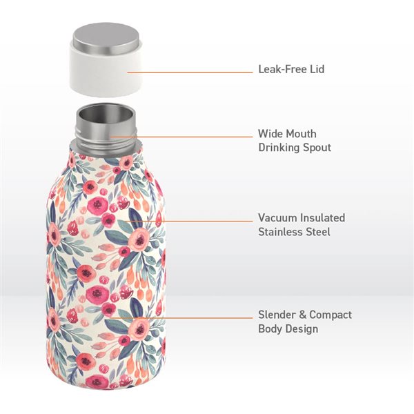 Asobu URBAN Floral 16 oz Vacuum Insulated Water Bottle