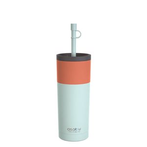 Asobu Sippy Pastel Teal 20 Ounces Double Wall Stainless Steel Tumbler with Silicone Flexible Straw