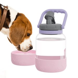 Asobu Tritan Pink 50 Oz Water Bottle with Dog Bowl Attached