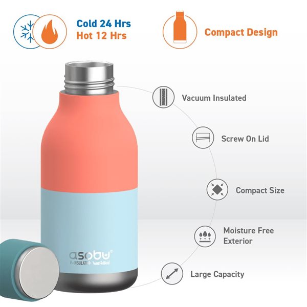 Asobu URBAN Pastel Teal 16 oz Vacuum Insulated Water Bottle