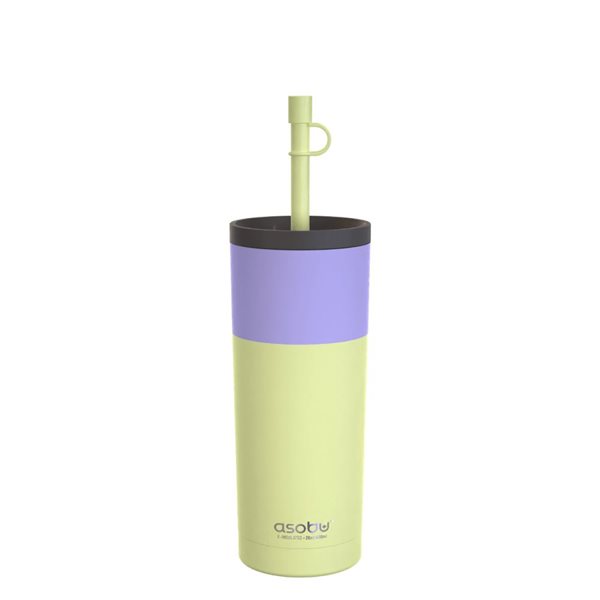 Gobelet à double paroi en acier inoxydable Sippy par Asobu jaune pastel de 20 onces avec paille flexible en silicone