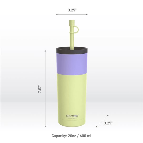 Asobu Sippy Pastel Yellow 20 Ounces Double Wall Stainless Steel Tumbler with Silicone Flexible Straw