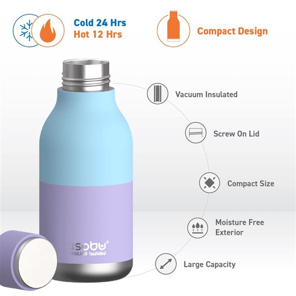 Asobu URBAN Pastel Purple 16 oz Vacuum Insulated Water Bottle