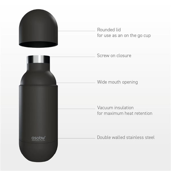 Asobu Orb Black 14 oz Water Bottle with Twist-Off Cap