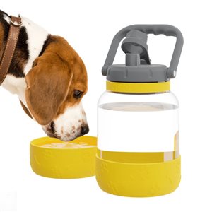 Asobu Tritan Mustard 50 Oz Water Bottle with Dog Bowl Attached