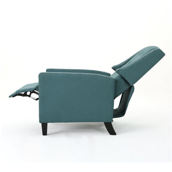 Cape Crack Teal Polyester Fabric Recliner w/ Footrest - Nailhead and Birch Legs