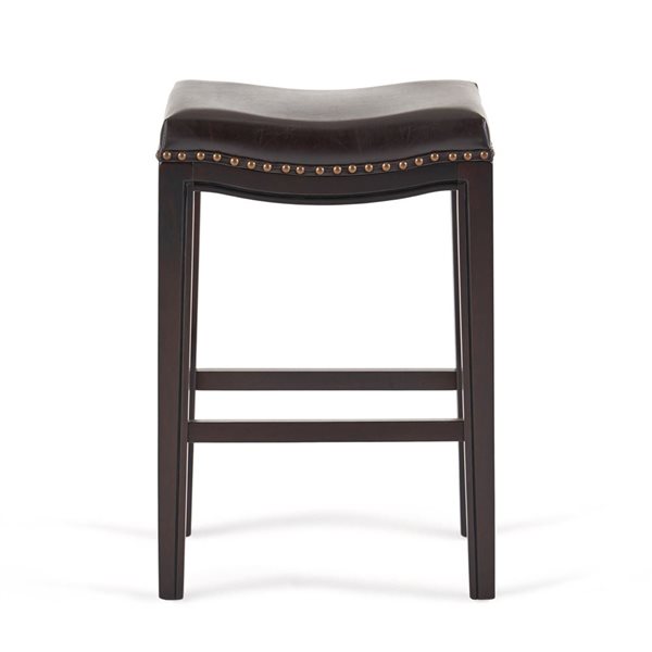 Cape Crack Brown Faux Leather/Wood Counterstools w/ Studded Seating and Saddle Seat, Set of 2