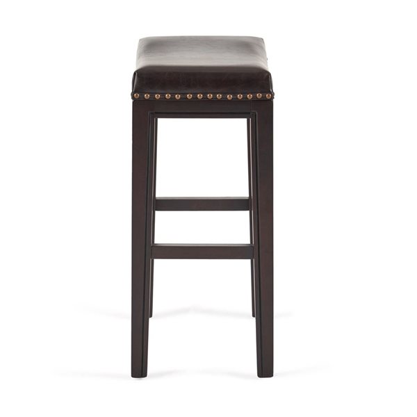 Cape Crack Brown Faux Leather/Wood Counterstools w/ Studded Seating and Saddle Seat, Set of 2