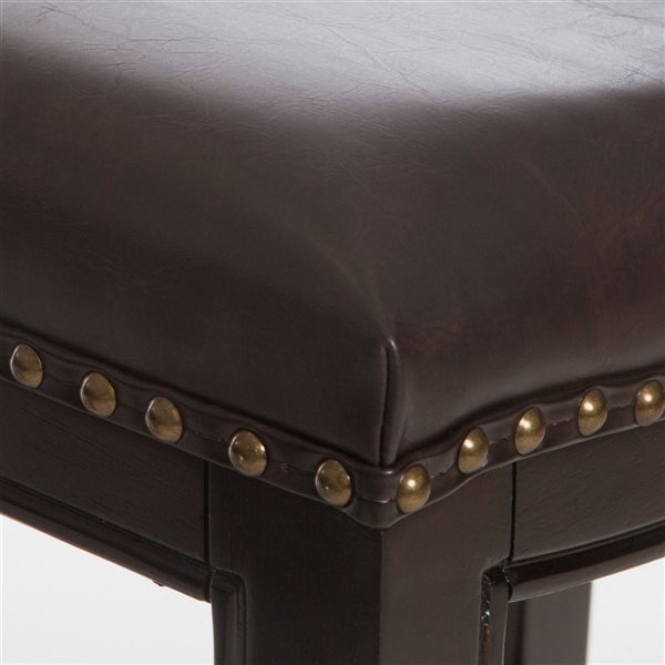 Cape Crack Brown Faux Leather/Wood Counterstools w/ Studded Seating and Saddle Seat, Set of 2