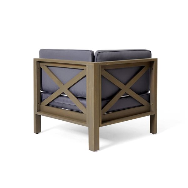 Cape Crack Brava Acacia Wood/Dark Grey Polyester Fabric Corner Armchair and Coffee Table Set