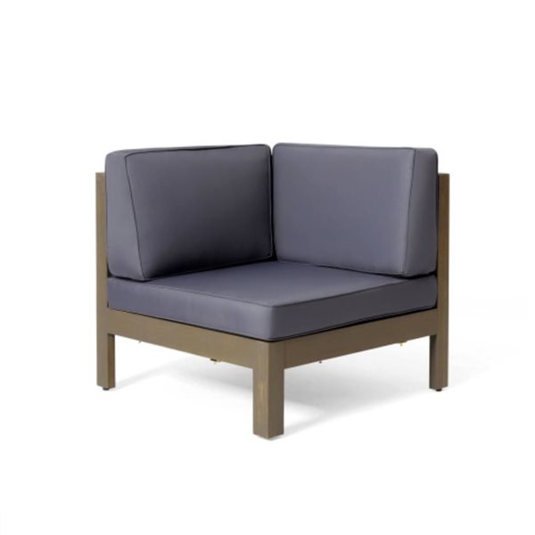 Cape Crack Brava Acacia Wood/Dark Grey Polyester Fabric Corner Armchair and Coffee Table Set