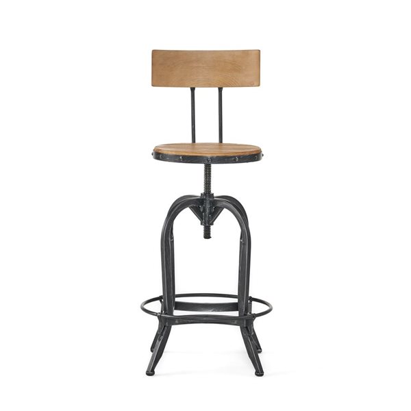 Tabouret de bar pivotant Cape Crack, 18,5 p. x 21 l. x 39,50 h. po, sapin naturel/métal noir avec repose-pieds