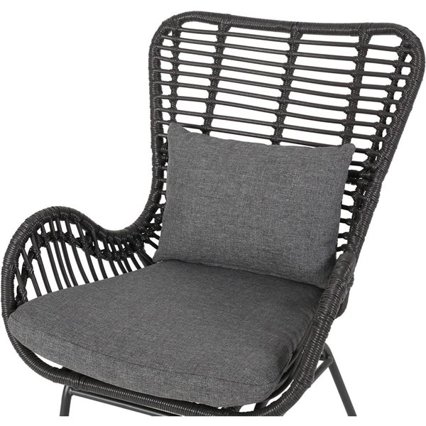 Cape Crack Montana Black Steel Frame/Grey Rattan Cushioned Chairs - Set of 2