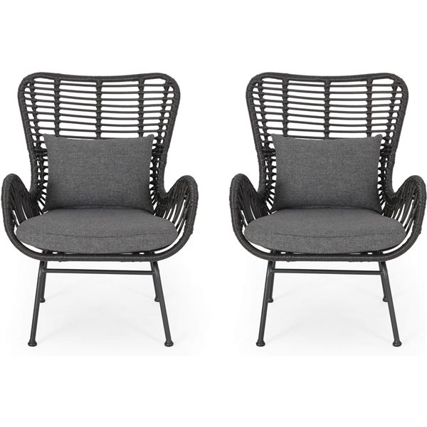 Cape Crack Montana Black Steel Frame/Grey Rattan Cushioned Chairs - Set of 2