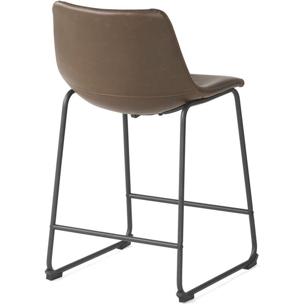 Tabourets de comptoir rétro Cape Crack, 17,75 p. x 21,2 l. x 35,25 h. po en métal noir/cuir synthétique brun, lot de 2