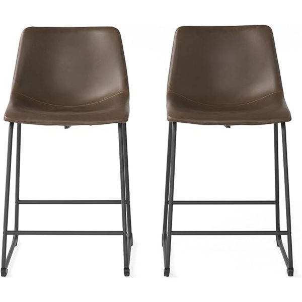 Cape Crack 17.75 D x 21.2 W x 35.25-in H Black Metal/Brown Faux Leather Vintage Counterstools, Set of 2