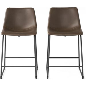 Cape Crack 17.75 D x 21.2 W x 35.25-in H Black Metal/Brown Faux Leather Vintage Counterstools, Set of 2